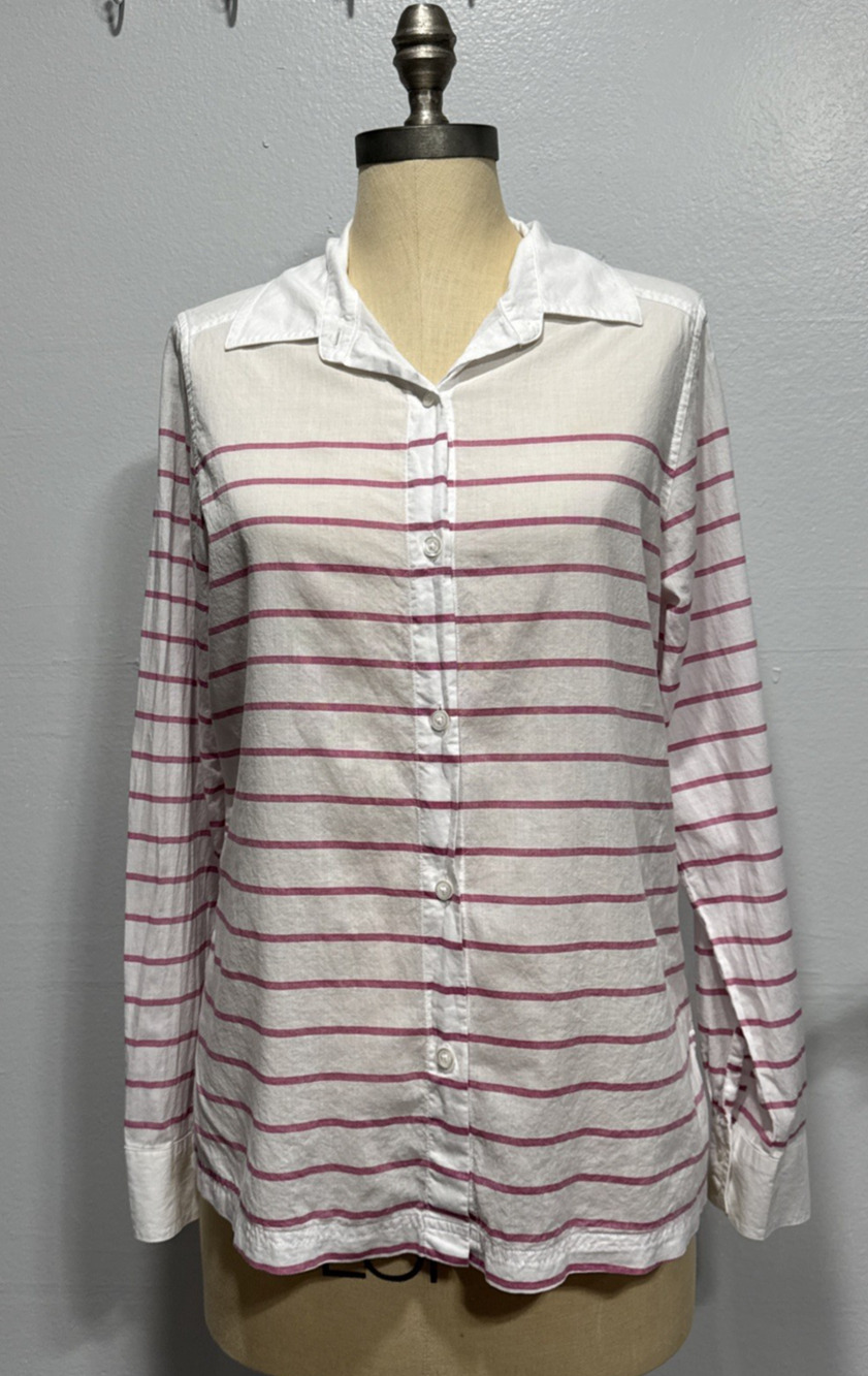 Pendleton Womens Button Down Shirt White Red Stripes Long Sleeve Top Size M